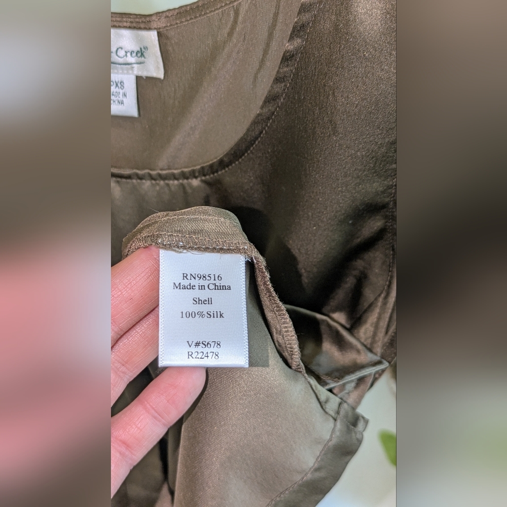 100% Silk Olive Sleeveless Tank Coldwater Creek Petite - Picture 6 of 12